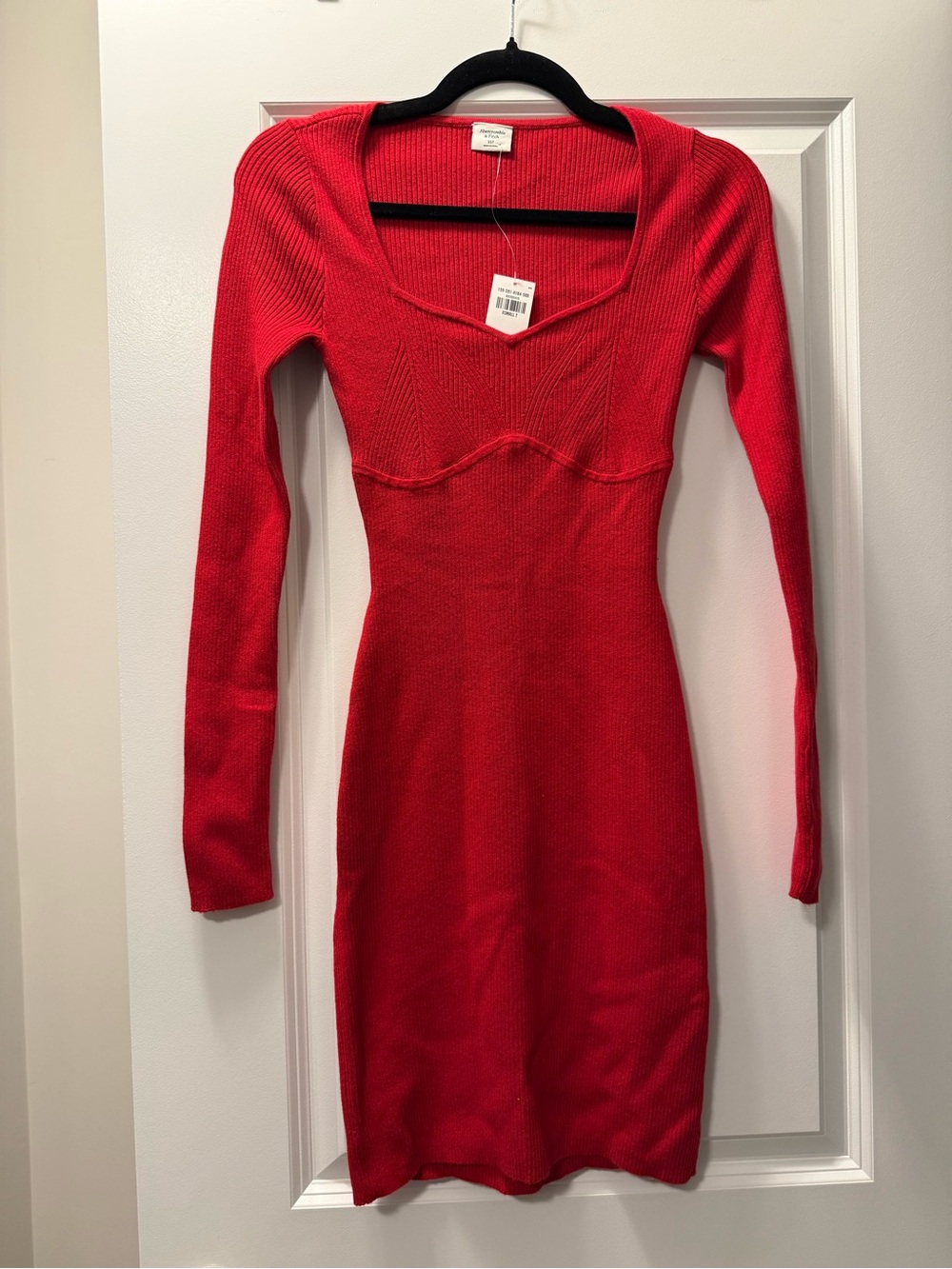 Abercrombie & Fitch Red Ribbed Long-Sleeve Knit Dress